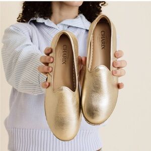 Charix Gold leather slip on Loafers flats  (sabah)